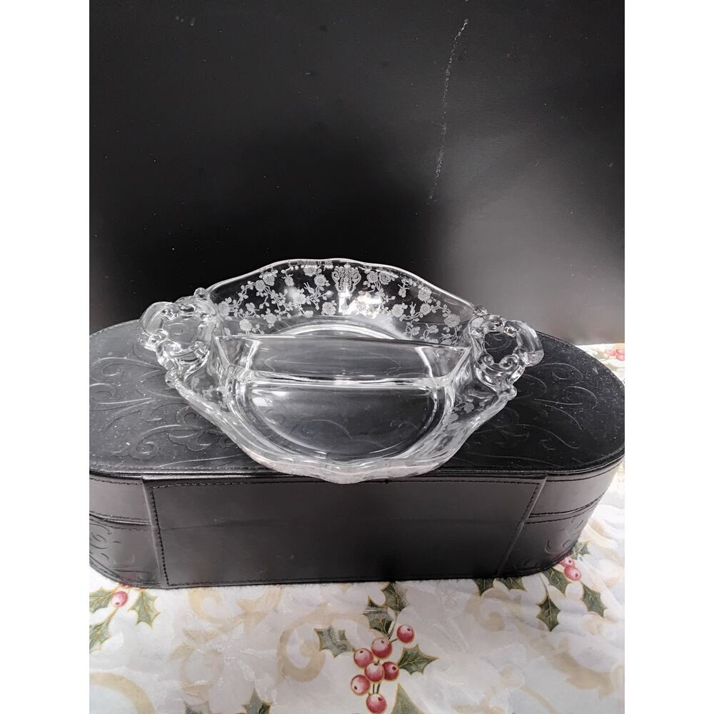 Vintage 1930's Cambridge Glass divided dish Rose Point pattern
